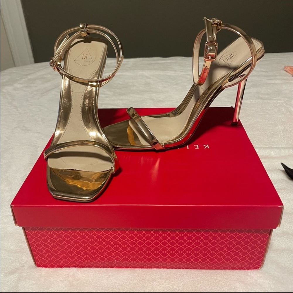 Bronze strappy heels with ankle strap